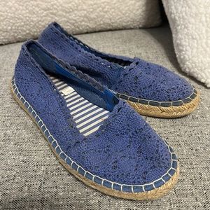 Gently worn crocheted espadrille flat